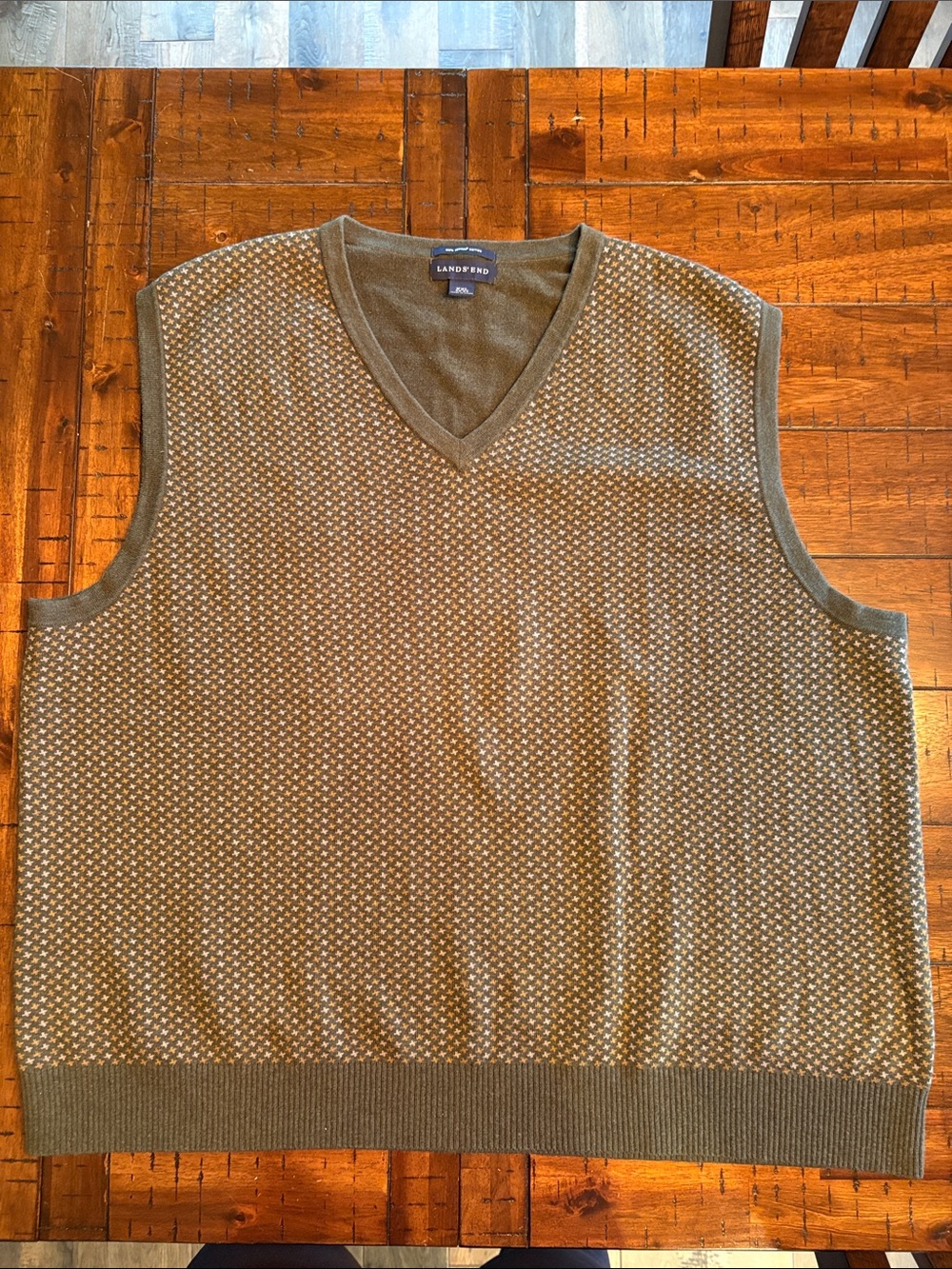 Lands' End Men's Olive Patterned V-Neck Sweater Vest XXL Supima Cotton - SOFT